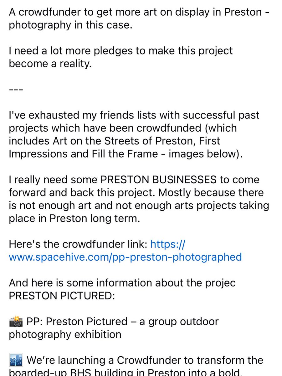 lancashirepeoplestheatre (@lancashirepeop1) on Twitter photo Our friend <a href="/gazcook/">Garry Cook</a> needs your help. He’s our biggest fan and we’re asking you to help. The smallest donation will be a huge help.
spacehive.com/pp-preston-pho…
He works tirelessly (sometimes thanklessly) promoting and bringing great art to #Preston. Let’s chuck him a couple of quid! Our friend <a href="/gazcook/">Garry Cook</a> needs your help. He’s our biggest fan and we’re asking you to help. The smallest donation will be a huge help.
spacehive.com/pp-preston-pho…
He works tirelessly (sometimes thanklessly) promoting and bringing great art to #Preston. Let’s chuck him a couple of quid!