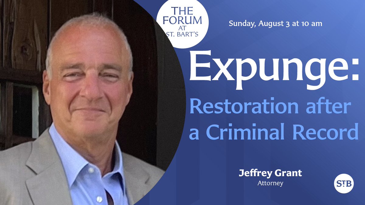 Here’s the link to the YouTube video of my talk on Sun., Aug. 3rd at St. Bart’s Church in NYC: Expunge: Restoration After a Criminal Record. I will be speaking at Bethesda-by-the-Sea Church on Palm Beach on Thurs., Oct. 9th, 7 pm. Watch for details.

youtube.com/live/RuOUrBj5K…