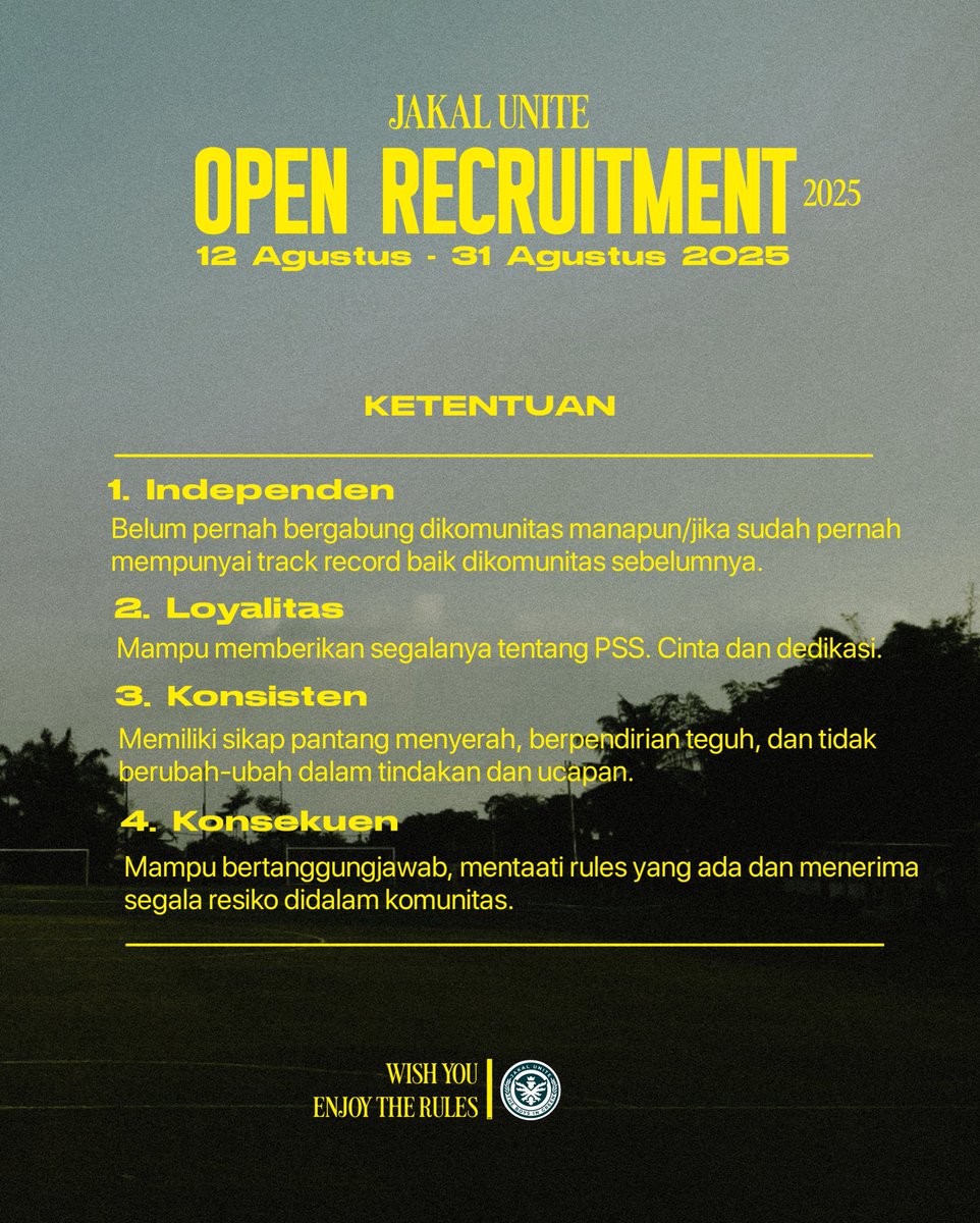 [Open Recruitment]

Demi menjaga regenerasi bagi komunitas ini, kami membuka pendaftaran bagi slemanfans khususnya area Jakal dan sekitarnya untuk bergabung kepada kami. 

Info selengkapnya bisa Whatsapp nomer dibawah. Segera daftarkan dan bergabung. ✍️