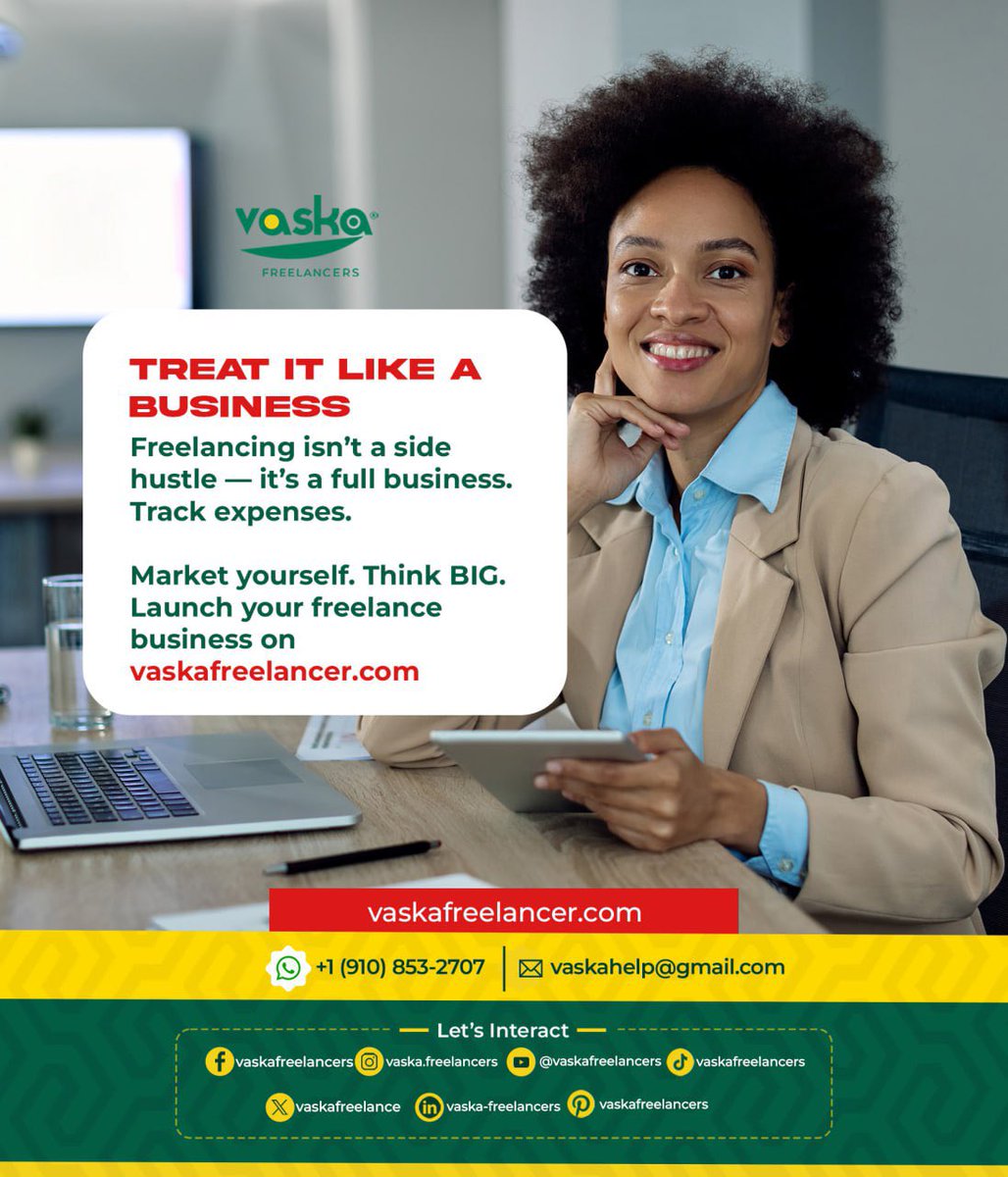 vaskafreelance's tweet photo. Treat It Like a Businessโจย Freelancing isnโt a side hustle โ itโs a full business. Track expenses. Market yourself. Think BIG.โจLaunch your freelance business on https://t.co/ge1dKawHTO
#FreelanceBusiness #ThinkBig #DigitalCEO #VaskaJourney #WorkForYourself https://t.co/aKQEVPky2x