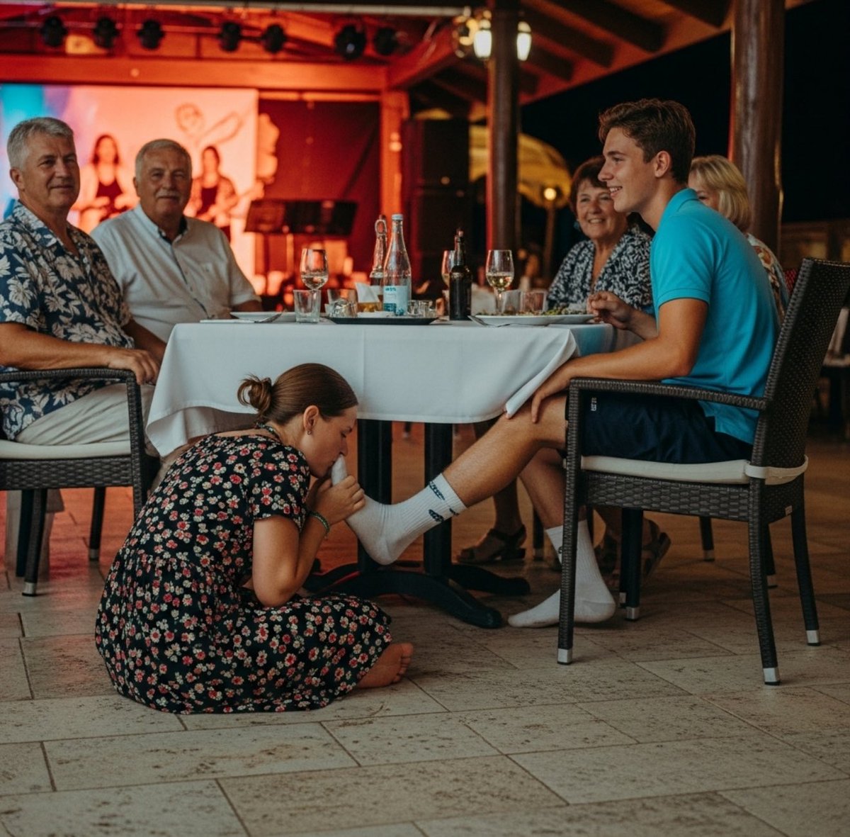 Even on holiday- the girlfriend remembers her place 

Pt: 2 

Ai: fantasy