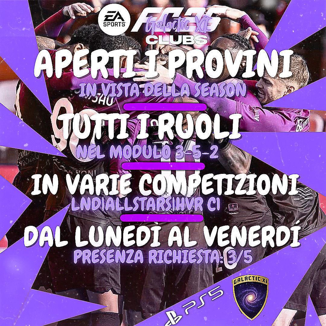 yAlee-7 (@yalee7_) on Twitter photo <a href="/GalacticXI/">Galactic XI</a> aprono i provini in vista della prossima stagione! ๐
๐ฏ Reclutiamo in tutti i ruoli
๐ Etร : 16+
๐ Minima esperienza e massima serietร
๐ Disponibilitร serale
๐ฉ Scrivici in DM per candidarti <a href="/GalacticXI/">Galactic XI</a> aprono i provini in vista della prossima stagione! ๐
๐ฏ Reclutiamo in tutti i ruoli
๐ Etร : 16+
๐ Minima esperienza e massima serietร
๐ Disponibilitร serale
๐ฉ Scrivici in DM per candidarti
