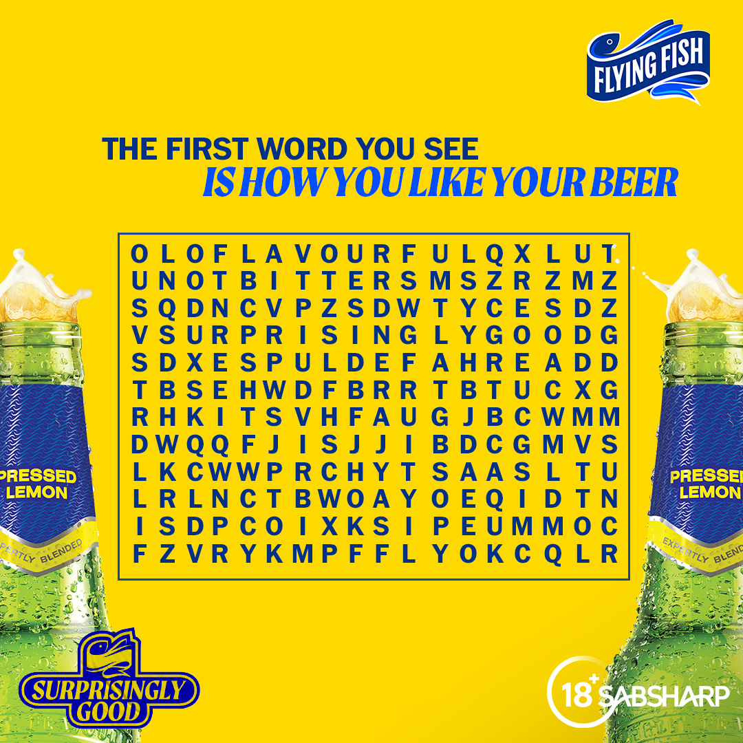 FlyingFishSA's tweet photo. Spot it. Own it. 🍺 The first word you see is how you like your beer. 👀 

QT your answer using #SurprisinglyGood and you may get to crack one open in the DMs. https://t.co/ubTp1h4n8V