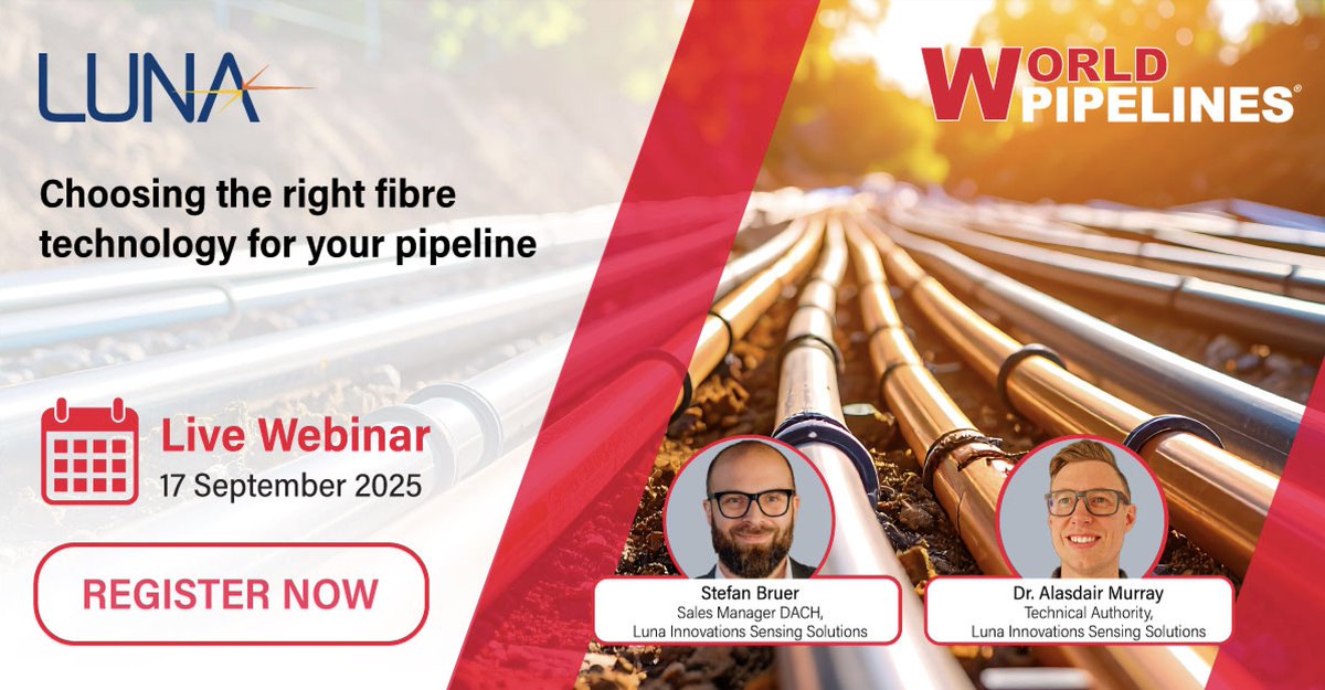 WorldPipelines (@worldpipelines) on Twitter photo Join us on Wednesday 17 September 2025, 14:00 UTC, as we host an exclusive free webinar featuring industry experts from <a href="/lunainnovations/">Luna</a>. Stefan Bruer, Sales Manager DACH, Dr. Alasdair Murray, Technical Authority.
With a multitude of variables to consider, choosing the right Join us on Wednesday 17 September 2025, 14:00 UTC, as we host an exclusive free webinar featuring industry experts from <a href="/lunainnovations/">Luna</a>. Stefan Bruer, Sales Manager DACH, Dr. Alasdair Murray, Technical Authority.
With a multitude of variables to consider, choosing the right