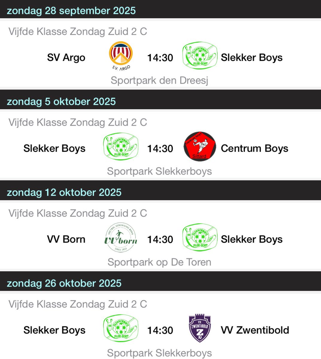 🇳🇱⚽️✅📲

De eerste 500 wedstrijden in de Eerste, Tweede, Derde, Vierde en Vijfde Klasse zijn al toegevoegd!