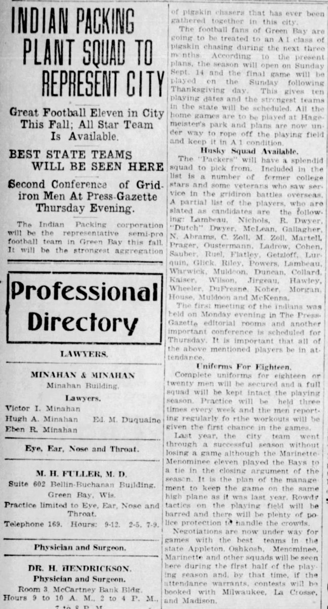This newspaper article in the corner of page 8 in the Green Bay Press Gazette on Wed August 13th 1919 announcing the formation of the <a href="/packers/">Green Bay Packers</a> was nothing out of the ordinary.

Who knew it would launch the greatest franchise in NFL history.

#GoPackGo