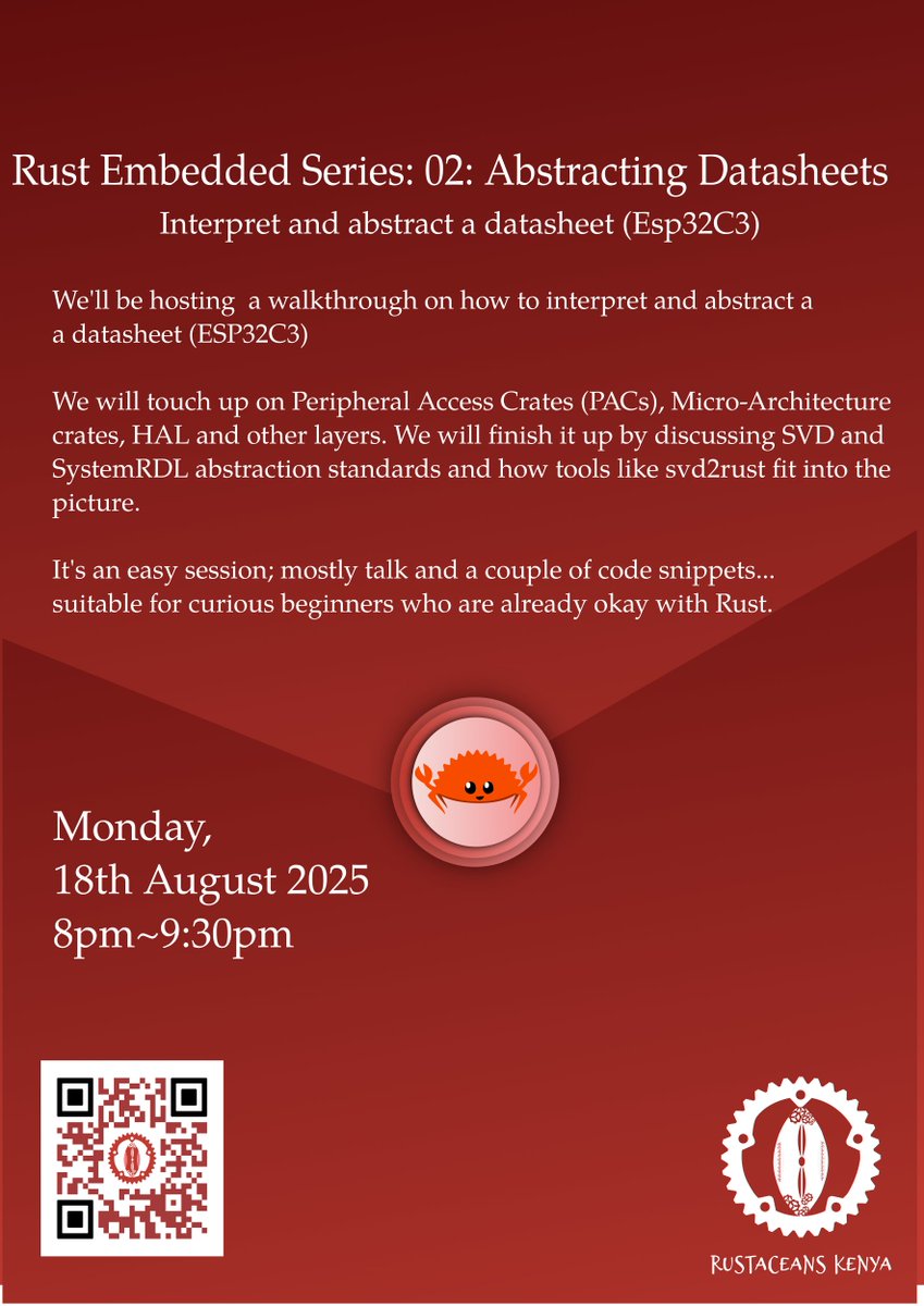 On Monday 8pm, we'll have a short session on the interpretation and abstraction of a datasheet.

event link : lu.ma/6vvg0s9y?tk=b1…

see you then ...🦀