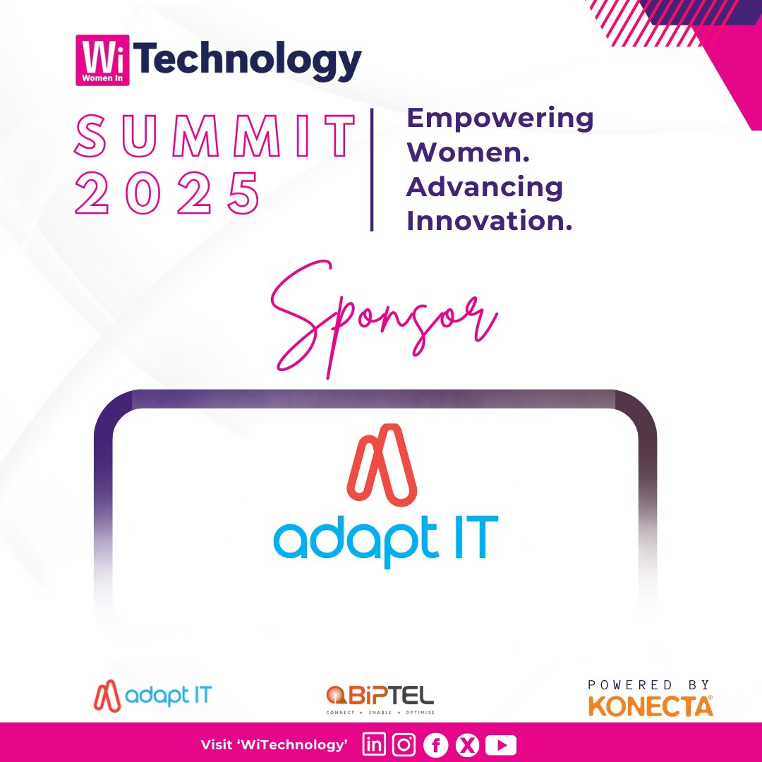 WiTechnology_'s tweet photo. 🚨 Sponsor Alert! 🚨 

Proud to have @AdaptITSA as a key sponsor for #WiTechnology2025!  Driving digital transformation &amp; empowering SMEs through ESD 💡 

📍Midrand | 📅 27 Aug 2025 | ⏰ 08:30–15:30 
🎟 Waitlist:  https://t.co/JSBcX6L7AT

#WomenInTech #AfricaTech @BiptelConnect https://t.co/HDVGwGXPLV