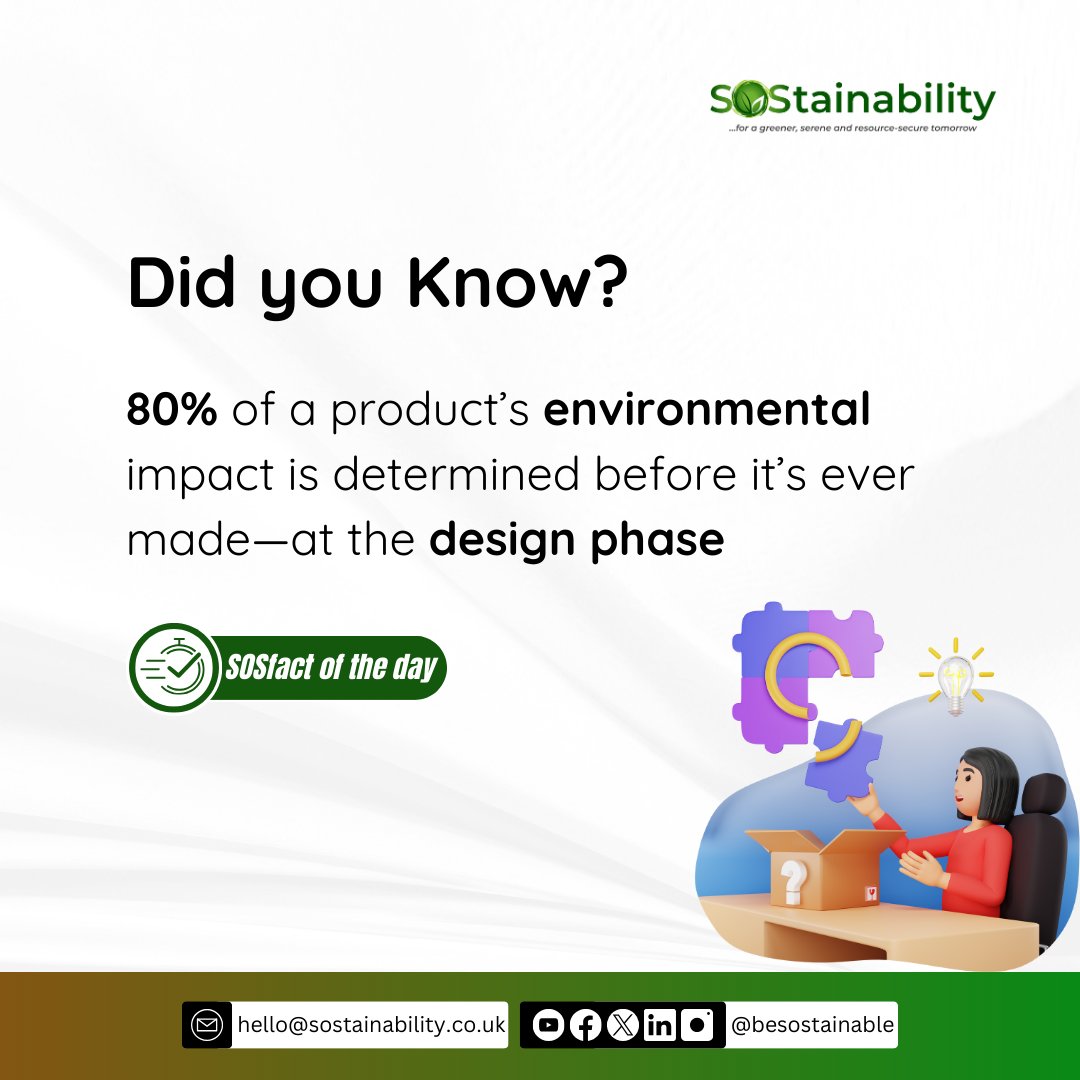 besostainable's tweet image. SOSFact for the Day 🌍
The foundation of a product’s environmental footprint is set before it even takes shape! Design phase decisions have the power to shape a greener future 🌱
Let&apos;s design with the planet in mind! #Sustainability #EcoFriendly #DesignForTheFuture