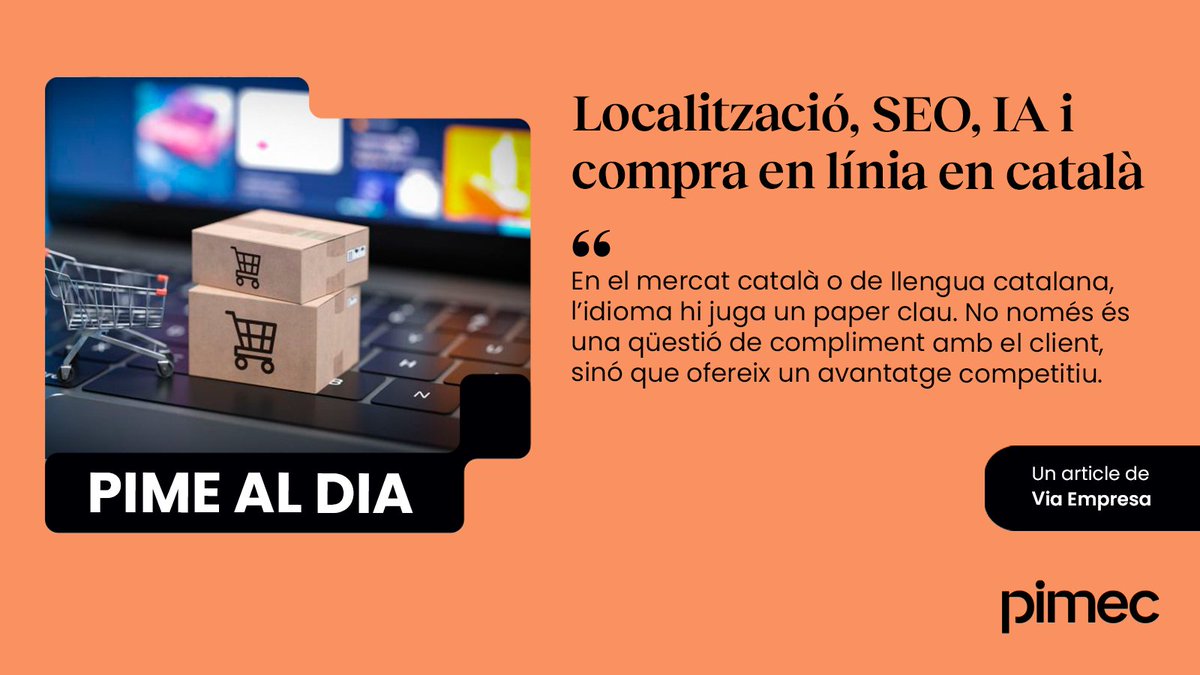 📰 Localització, SEO, IA i compra en línia en català.

"En el mercat català, l’idioma hi juga un paper clau. No només és una qüestió de compliment amb el client, sinó que ofereix un avantatge competitiu".

✍️ Un article de <a href="/VIAEmpresa/">VIA Empresa</a>.

Llegeix-lo aquí: tinyurl.com/4kwwznk5