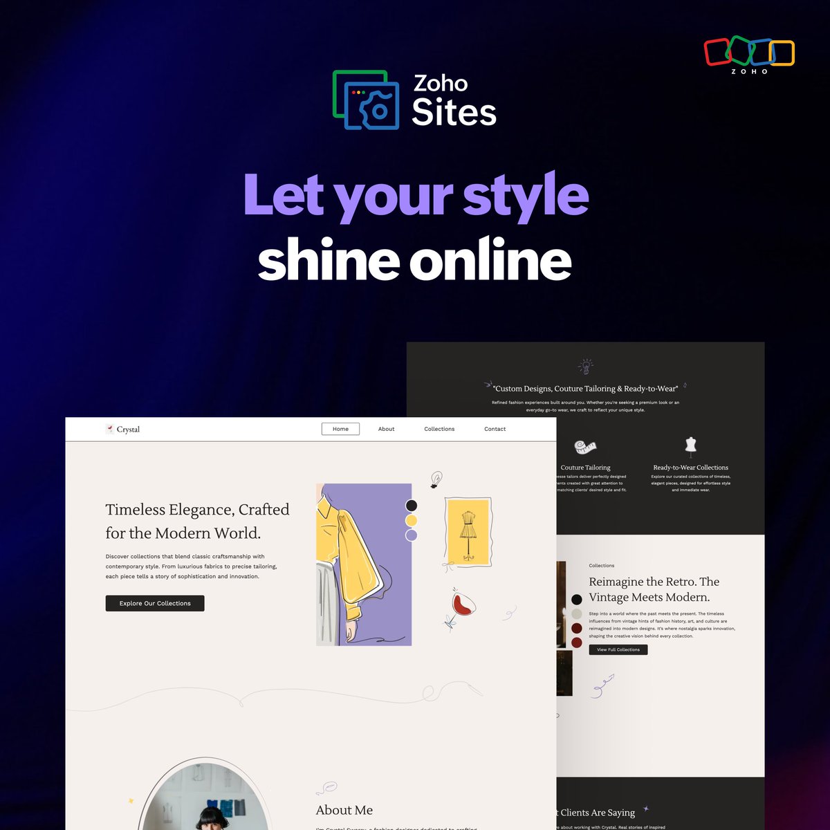 ZohoSites's tweet photo. Hey, Designers!

Let your collections shine online! With Zoho Sites, updating your portfolio is effortless, your brand looks sharp, and every piece gets its moment. 

Skip the tech stress and spotlight your craft with style. No frills. Just fashion. https://t.co/TUWoaB5PwR https://t.co/5WJy02Ks8i