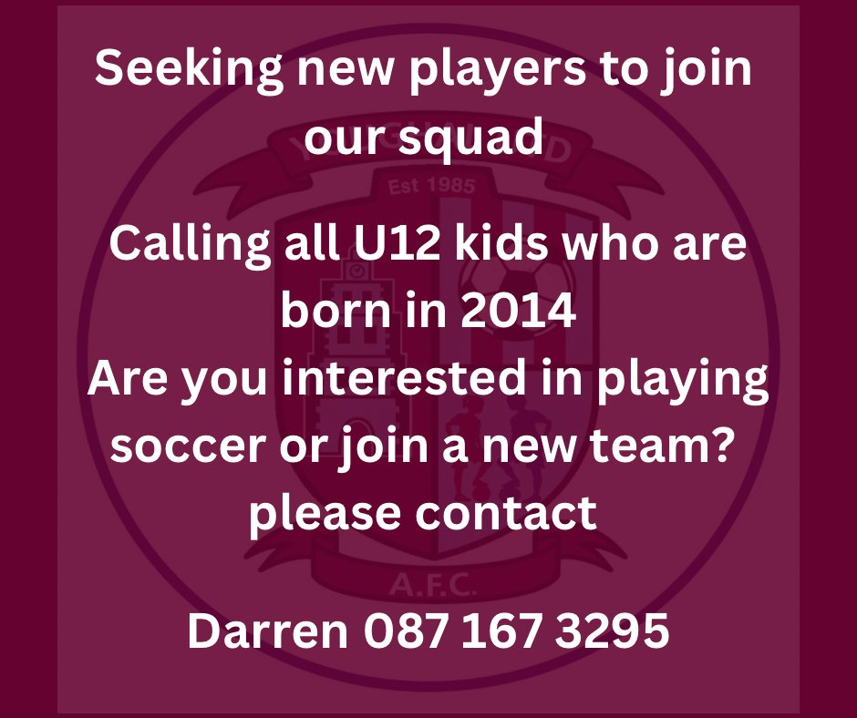 Call all kids born in 2014
Get all the latest news on the Youghal United AFC app member.clubspot.app/club/youghal-u…