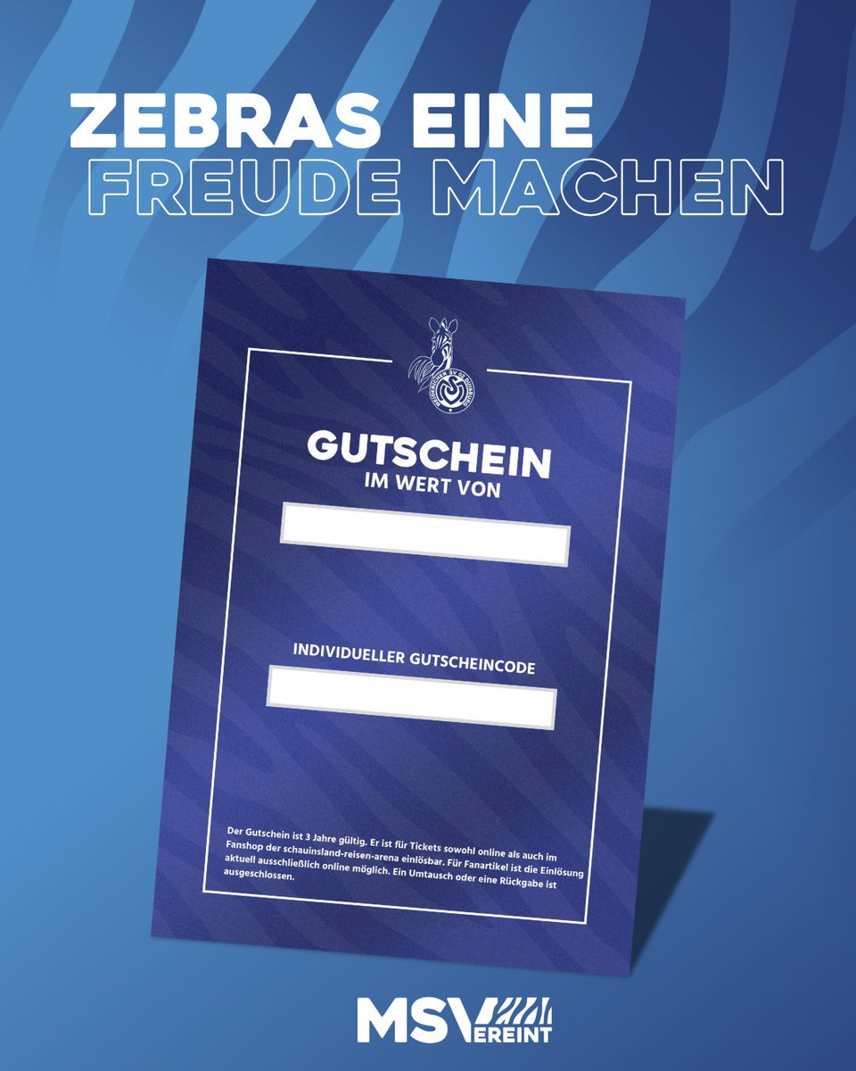 MSVDuisburg's tweet photo. Eine Cap, ein Schal? 🧢🧣 🦓 Verschenk' einfach einen #ZebraShop-Gutschein. 

Bitte beachtet: Den Gutschein gibt's ausschließlich online, und einzulösen ist er aktuell ebenfalls nur in unserem OnlineShop. 🛍️🛒

➡️ https://t.co/d9Xrt7ABoY

#MSVereint https://t.co/aLJhUqowdd