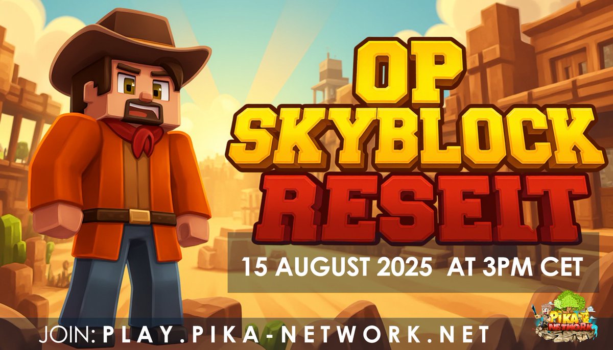 🐴  OpSkyblock Reset - Friday 15 August 2025 3 PM CET!

To celebrate, we are running a giveaway for:
▪️1x €50 Store Giftcard

Follow us, Retweet, and Like to enter.
 Good luck!

📚 Information: pika-network.net/opskyblock-res…