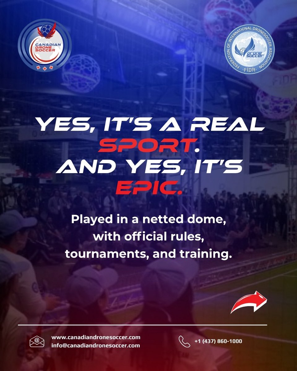 CanadianDrone1's tweet photo. What is Drone Soccer?
It’s the future of sports where pilots fly high-tech drones inside protective spheres, competing to score goals in the air!
A thrilling mix of STEM & teamwork
Train. Fly. Score.
#CanadianDroneSoccer #dronesoccer #flythefuture #STEMSports #gameintheair https://t.co/LH6WNFa4Hj