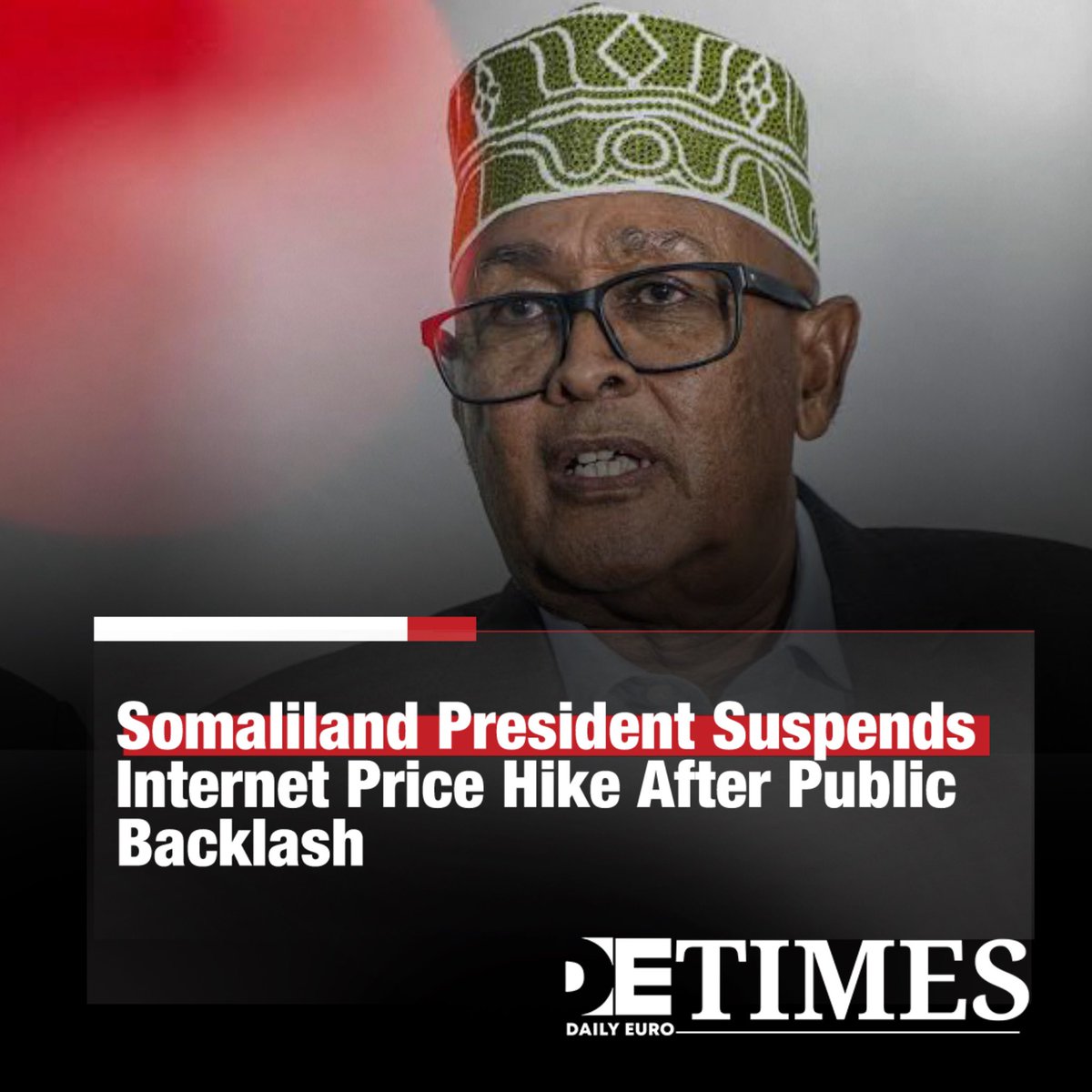 dailyeurotimes's tweet photo. Somaliland President Halts Internet Price Hike After Public Outcry and Threat of Mass Protests

#Somaliland’s President @Abdirahmanirro has reversed a decision by telecom providers Telesom and Somtel to double internet and mobile call prices, following widespread anger and plans for large-scale protests.

In a public statement, President Cirro confirmed that prices will remain unchanged while urgent talks with the companies take place.

The move, praised by activists including lawyer @GuleidJ, comes just days after #Somalia gained nationwide access to #Starlink’s high-speed satellite internet, intensifying competition in the sector.