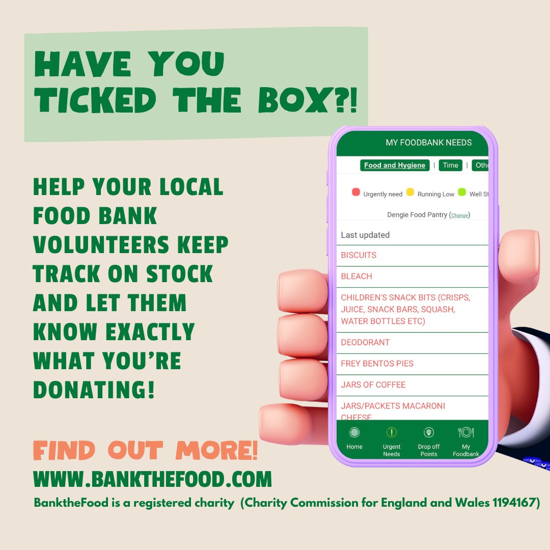 📣BanktheFoodies, when you make a donation via our free app, you'll notice a tick box that lets your food bank know what to expect.
It helps the volunteers keep track of stock, so please be sure to tick the box! 
Thank you, as always, for your support!
#BanktheFood