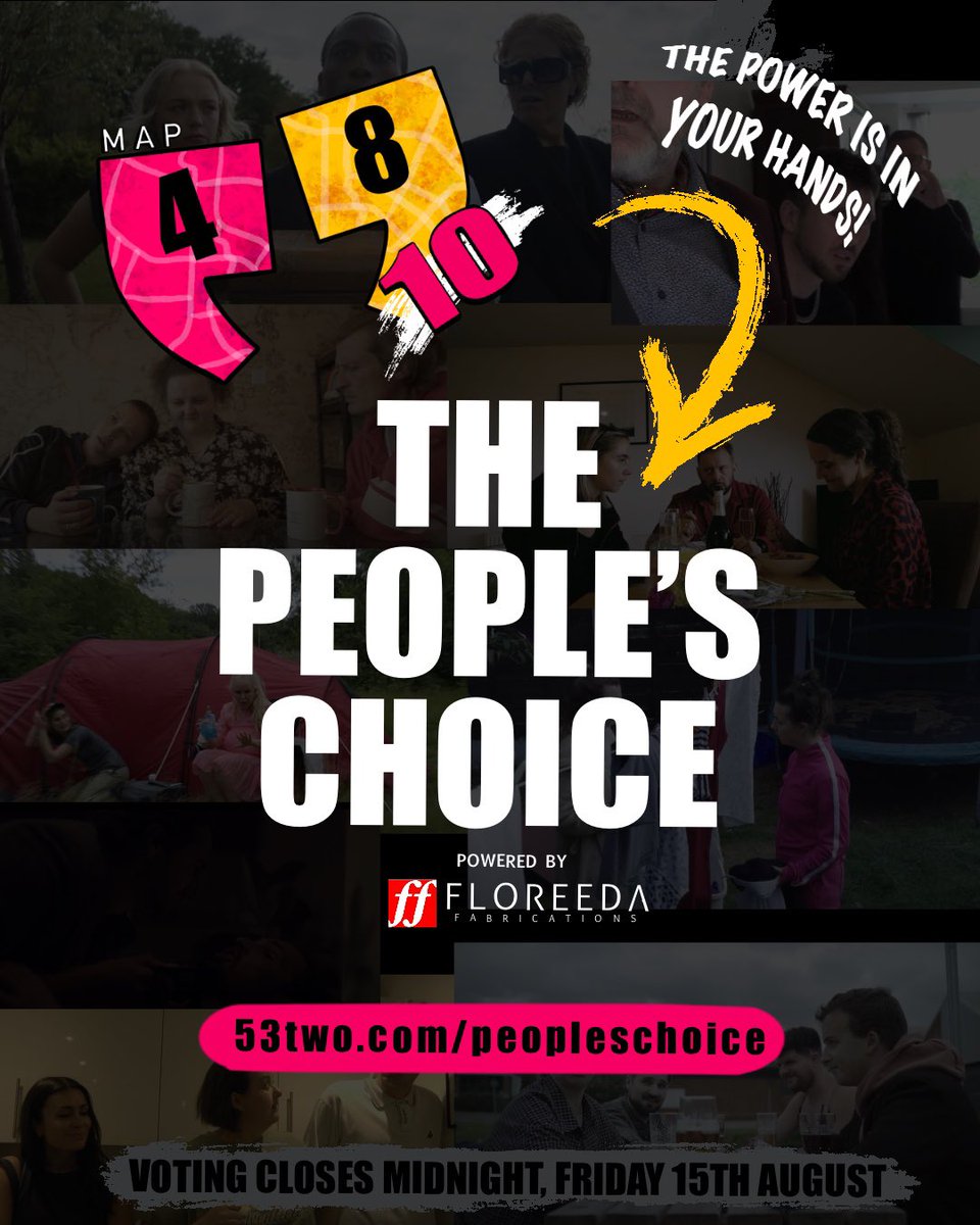 53two's tweet image. It’s all done bar the shouting! #MAP48_10 was a roaring success but now YOU have the final say! 

Watch all 9 short 
films &amp;amp; decide who you want to have your vote for the #PeoplesChoice Award! 💙💜 

▶️ 53two.com/peopleschoice 

#Manchester #Film #Comp