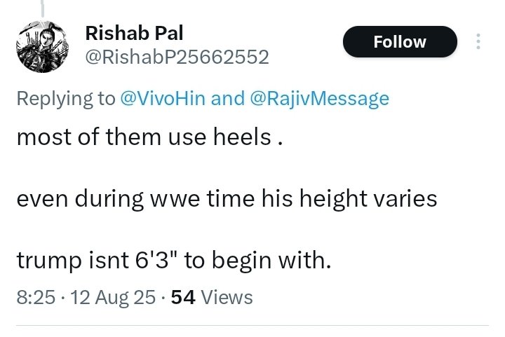 Joseph McCafferty (@lljosephxll) on Twitter photo <a href="/RishabP25662552/">Rishab Pal</a> <a href="/VivoHin/">vivo</a> <a href="/RajivMessage/">Rajiv Malhotra</a> I've screenshotted that because I've been wondering what the angle was for the US government to give the false height of 6'3? It's so people like you can say "trump isn't 6'3" to begin with."
Being deceitful while telling the truth. <a href="/RishabP25662552/">Rishab Pal</a> <a href="/VivoHin/">vivo</a> <a href="/RajivMessage/">Rajiv Malhotra</a> I've screenshotted that because I've been wondering what the angle was for the US government to give the false height of 6'3? It's so people like you can say "trump isn't 6'3" to begin with."
Being deceitful while telling the truth.