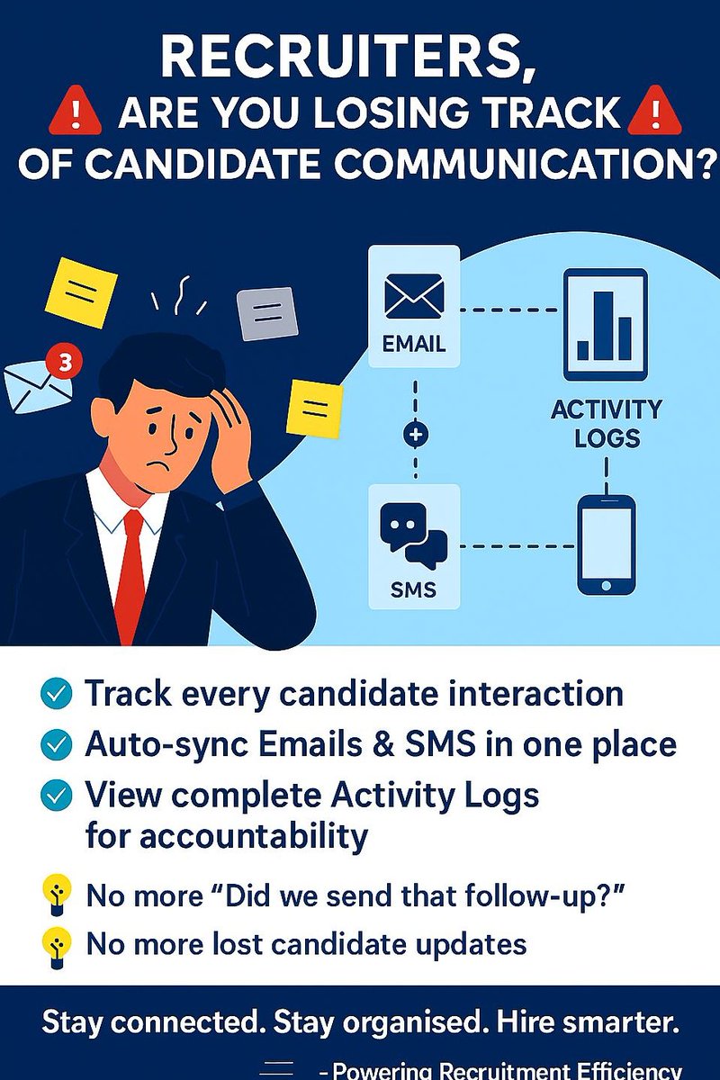 atsmantra's tweet photo. Never lose track of a candidate again!
Sync all your emails, SMS &amp; activity logs in one place – hire smarter, faster, better.
#RecruitmentSolutions #HiringMadeEasy #RecruitmentEfficiency #HiringTools #ATS #RecruitmentSoftware #RecruitmentProcess #HireSmarter #atsMantra https://t.co/BxbTTMnqSb