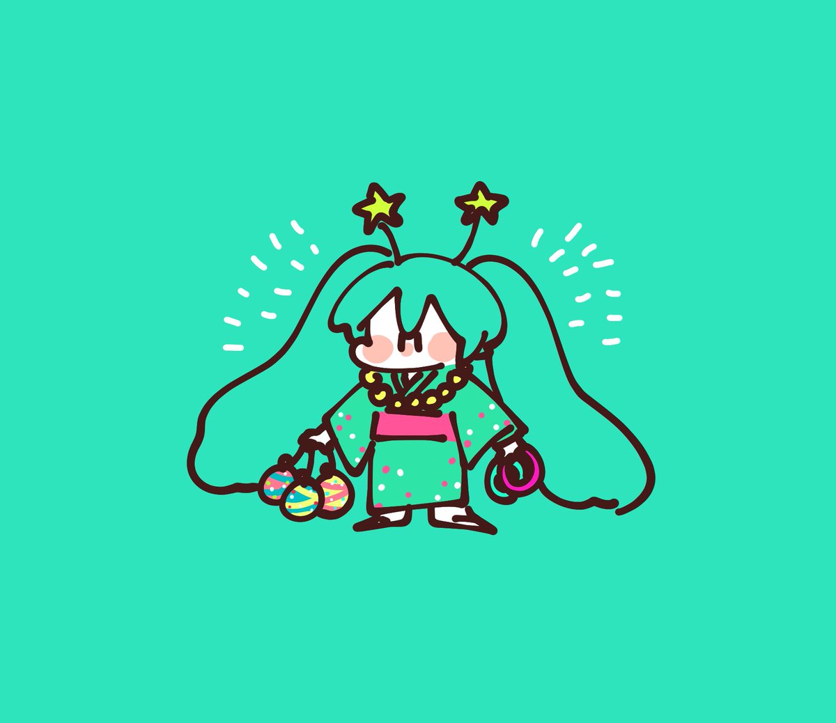 初音ミク 「浴衣とお祭りなボカロ達」|袁のイラスト