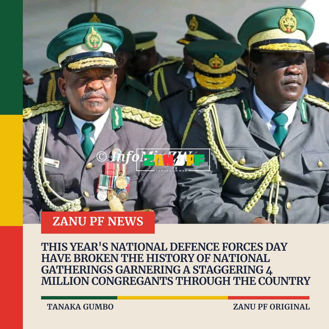 TanakaaGumbo's tweet photo. Scenes from the 45th Zimbabwe Defence Forces Day main celebrations at Rufaro Stadium in Harare. The event is being held under the theme: "Zimbabwe Defence Forces : Guaranteeing Peace and stability for the attainment of Vision 2030"

#HappyDefenceForcesDay🇿🇼 #Zimbabwe #Zim45 https://t.co/34RuFhdzmb
