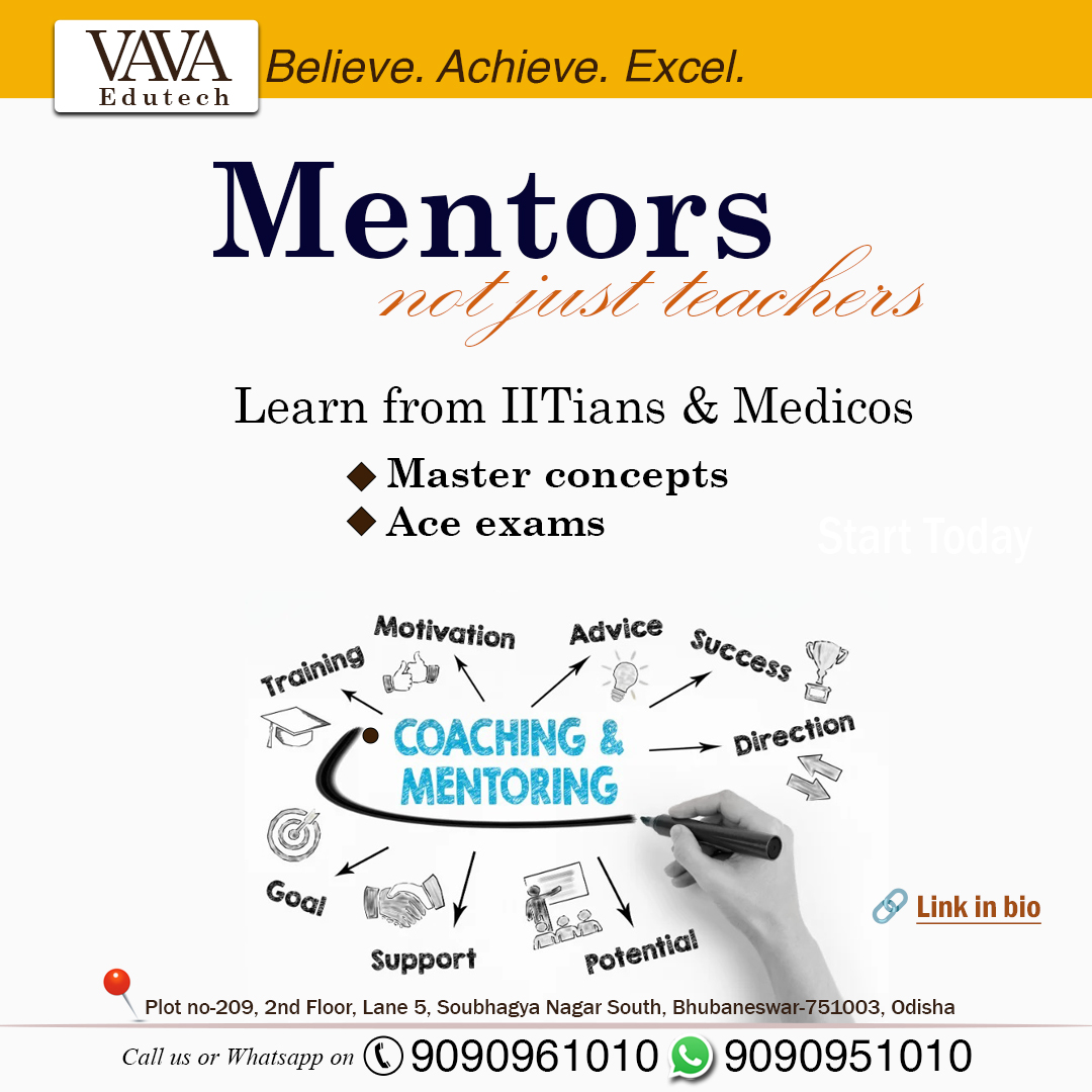 VavaClasses's tweet image. Mentors, not just teachers. Learn from IITians & Medicos to master concepts and ace exams. Start your journey today!
📞 Call/WhatsApp: 9090961010 | 9090951010
🌐 vavaclasses.com
#IIT #NEET #Coaching #Mentorship #Bhubaneswar #VAVAEdutech #Education #ExamPreparation
