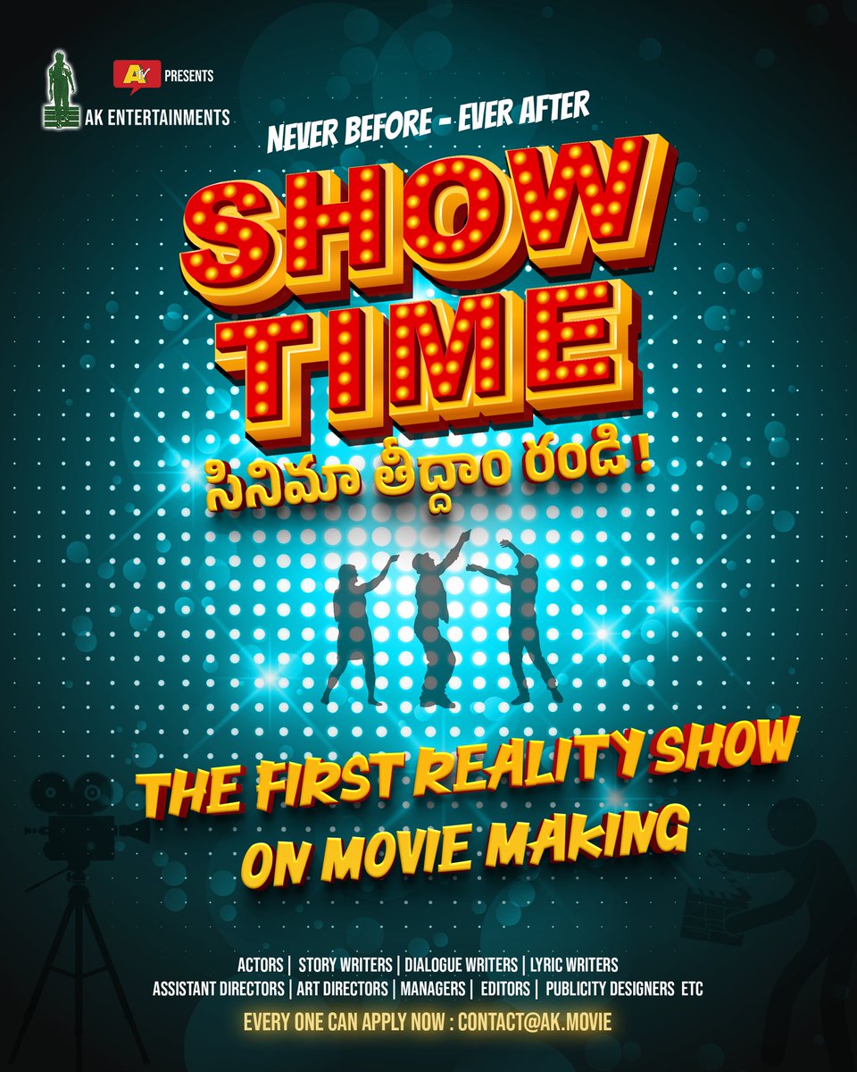 AK Entertainments (@akentsofficial) on Twitter photo 🎬 NEVER BEFORE… EVER AFTER!
Lights, Camera and YOU! – it’s time for #SHOWTIME - #CinemaTeeddamRandi!
From script to screen – The First-ever Reality show on movie making 🎥
📢 Actors, Writers, Editors & more… This is YOUR stage!
📩 Apply Now: contact@ak.movie 🎬 NEVER BEFORE… EVER AFTER!
Lights, Camera and YOU! – it’s time for #SHOWTIME - #CinemaTeeddamRandi!
From script to screen – The First-ever Reality show on movie making 🎥
📢 Actors, Writers, Editors & more… This is YOUR stage!
📩 Apply Now: contact@ak.movie