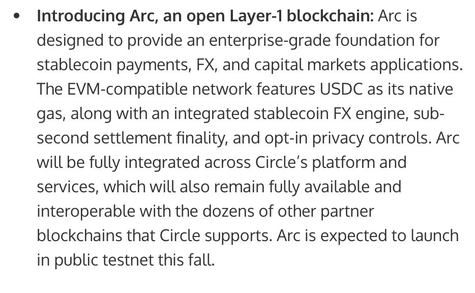JUST IN: CIRCLE TO LAUNCH ARC, A LAYER 1 BLOCKCHAIN DEDICATED TO STABLECOINS.