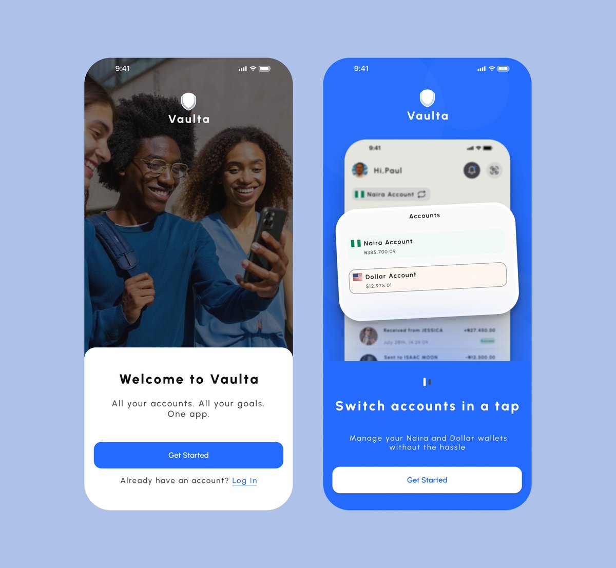 EbenCre8's tweet photo. Presenting to you , Vaulta 🛡

Your all-in-one multi-currency finance app — designed to help you:
   Manage your funds in different currencies.
   Keep your finances organised &amp; secured

Here’s a first look at our onboarding screens. https://t.co/NYvEu08nNc