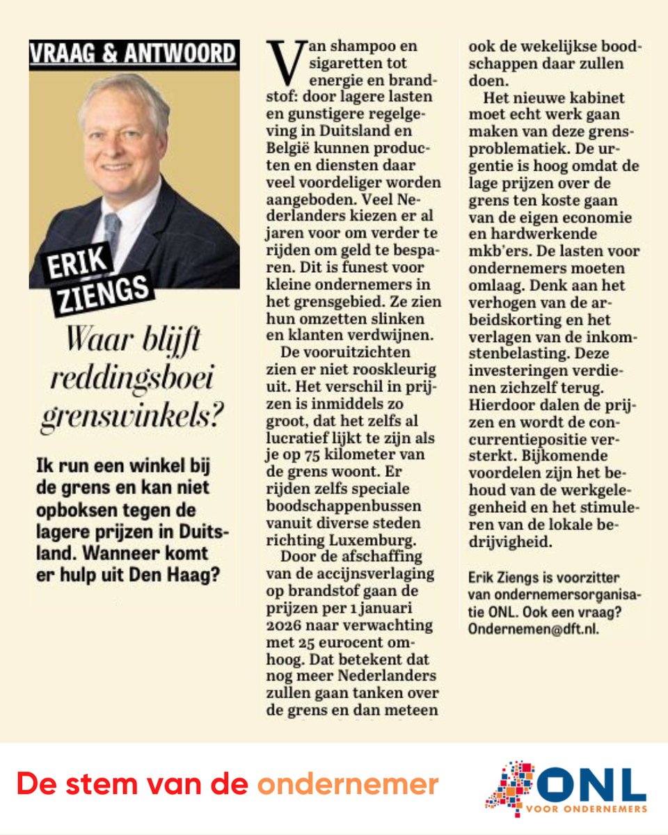De prijzen voor producten en diensten over de grens zijn fors lager en dat legt nog meer druk op ondernemers in de buurt van de grens. Het wordt tijd dat het nieuwe kabinet werk gaat maken van de #grensproblematiek waar ondernemers al jarenlang tegenaan lopen. #ondernemersvraag