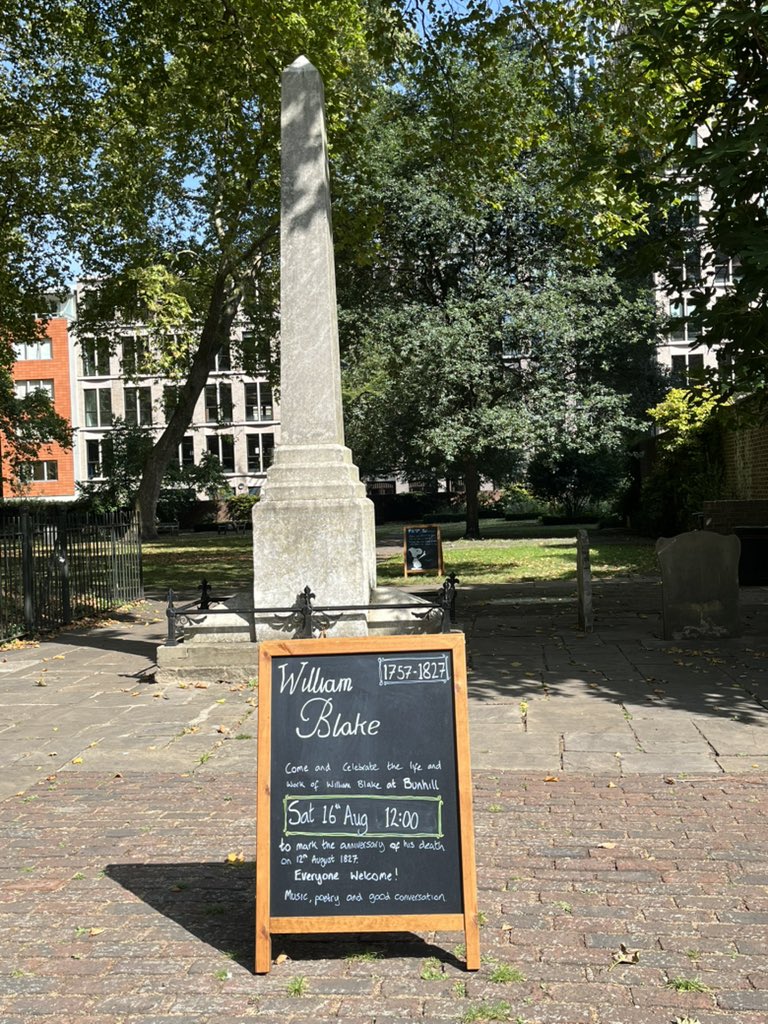 Anniversary of the death of #WilliamBlake on this day 1827 has been nicely marked in Bunhill Fields. Seems there’s a commemoration planned for Saturday. <a href="/IslingtonWalks/">Islington Walks</a> <a href="/IslingtonMuseum/">Islington Museum</a> <a href="/GuidesLambeth/">Lambeth Tour Guides Association</a>