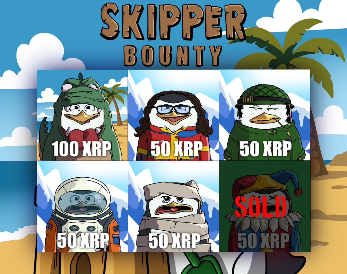 skipperoncafe's tweet photo. 🚢🐧 Skipper update!
Charismatic, unique, and ready to lead his penguin army in the digital world.
✨ Item: 143 items
💰 Floor: 10 XRP
📈 Total volume: 5 XRP
🐧 Holders : 46
🔗 Minted: 18% (7 XRP of 777)

Join Skipper’s fleet before it’s too late! 🌊
🔗 https://t.co/qZf0rxFYwJ
👉 https://t.co/HCQ8WzR1CH
#NFT #XRP #XRPL #SkipperNFT