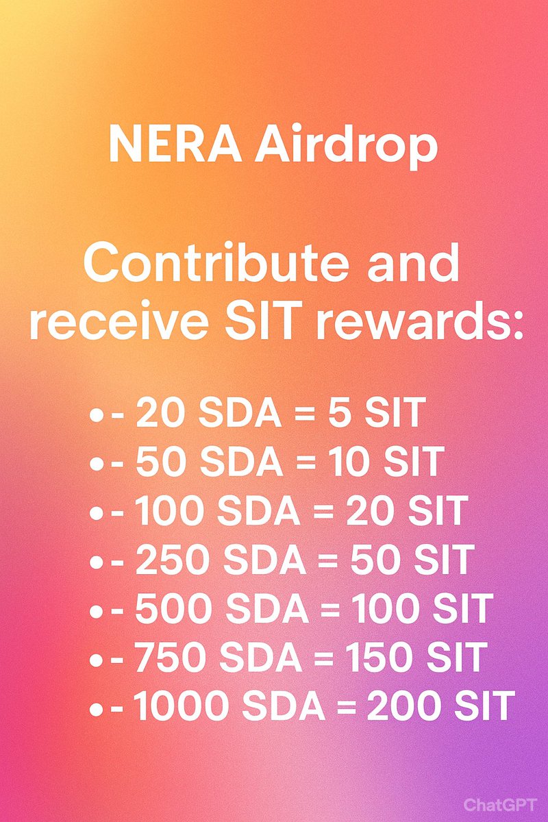 🎉🚀 NERA Airdrop is LIVE! 🚀
💎 Turn your SDA into FREE SIT Rewards –!
🔥From 20 SDA → 5 SIT all the way up to 1000 SDA → 200 SIT – your rewards are waiting!
✅Exclusive for early supporters!

Project link:
sidrastart.com/project/988113…
Tg:  t.me/+bh3gnqayx8wzm…

<a href="/NERAGROUP2025/">NERA</a>