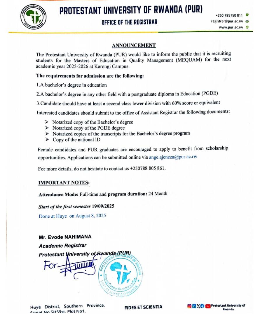 bumayavivre4's tweet photo. Nti mucikanwe nayo mahiwe PUR(Protestant University of Rwanda) ikomeje gutanga kuri 2 millions et 2 cent milles bakaguha Master pendant 2 ans seulement.
Va ku giti dore muntu ngiyo Kaminuza.
Tujyanemo dufashanya mukugera ku burezi bufite ireme. https://t.co/DsTF3OBJD9