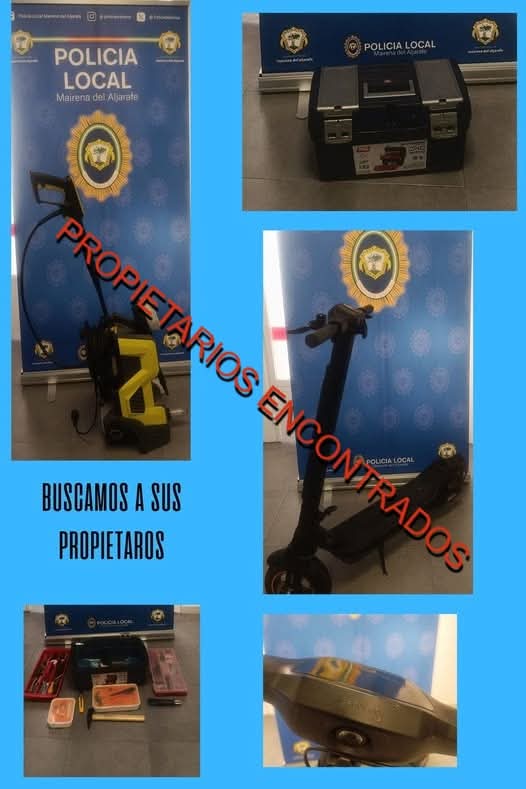 Personados en Jefatura vecinos que han acreditado que estos enseres le han sido sustraídos de un trastero, les han sido devueltos permitiendo que se le pueda imputar a la persona a la que se le intervino la mercancía un presunto delito de robo con fuerza.  #PoliciaLocal