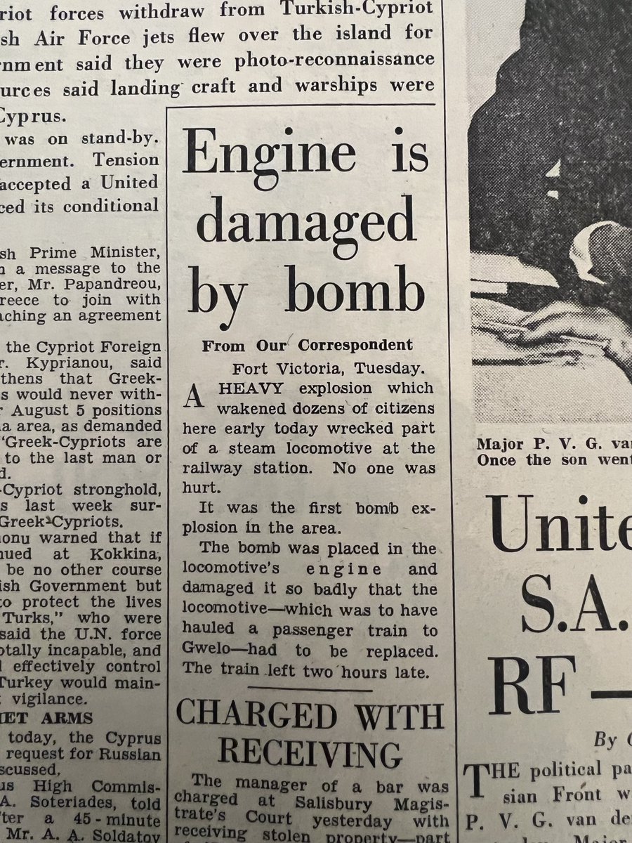 benmahaka's tweet photo. @ali_naka FYI: The 12 August, 1964 news report a day after the  bombing of the train; the warrant of commitment for further examination and official photos from the investigation by Rhodesian government showing damage to the train. https://t.co/BH5yw241ux