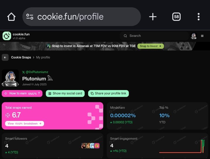 0xPlutoniumz's tweet photo. Finally broke out of cookie jail😪 my snaps are adding up now, and I’m currently topping the leaderboard for these projects on Cookie:
@almanak
@build_on_bob
@LABtrade_

Let’s keep snapping and ranking up ⪼ the higher we climb, the more visibility these projects get, and that’s a win for the entire DeFi space.

Each of these projects brings real value to the ecosystem:
➜ @almanak → making data and research accessible for smarter Web3 decisions.
➜ $BOB → bridging Bitcoin’s security with Ethereum’s flexibility for faster, cheaper DeFi.
➜ @LABtrade_ → rethinking trading architecture to give traders better tools and execution.

The more we support, the stronger the foundation for Web3 growth. Let’s keep building, snapping, and showing why DeFi’s future is worth getting behind.

$BOB | $ALM | $LABS | #snaps