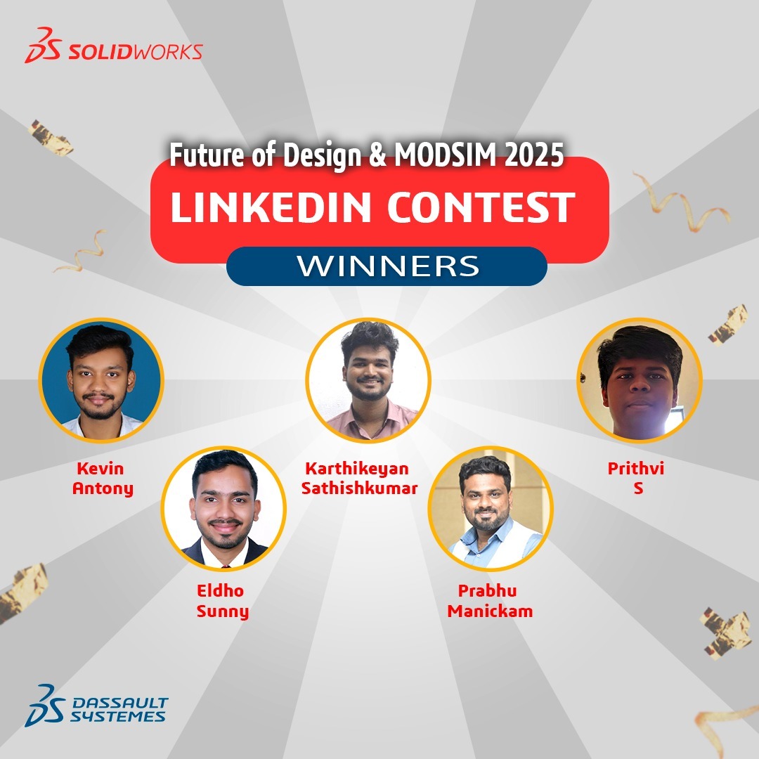Celebrating Our Winners! 🏆
A big shout-out to the top 5 winners of the Future of Design &amp; MODSIM 2025 LinkedIn Contest – Kevin Antony, Eldho Sunny, Karthikeyan Sathishkumar, Prabhu Manickam, and Prithvi S.