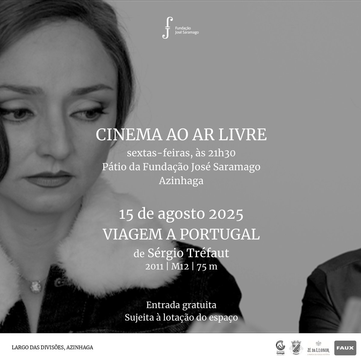 É já esta sexta-feira, às 21h30, que o cinema ao ar livre volta ao pátio da delegação da Fundação na Azinhaga. Desta vez, apresentaremos "Viagem a Portugal", de Sérgio Tréfaut. 

A entrada é livre (maiores de 12 anos) e o filme tem duração de 75 minutos