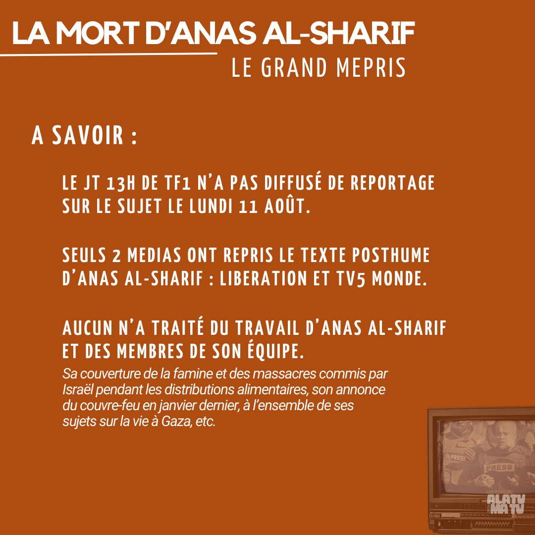 OuiCerCelia's tweet photo. Anas Al-Sharif, Mohammed Qreiqeh, Ibrahim Zaher, Moumin Alaywa, Mohammed Noufal et Mohammed Al-Khaldi n’auront pas de Une, pas de communiqué de soutien, pas d’hommage à leur travail héroïque. 

https://t.co/w2eeL8l65C https://t.co/JbMGU2AmnH