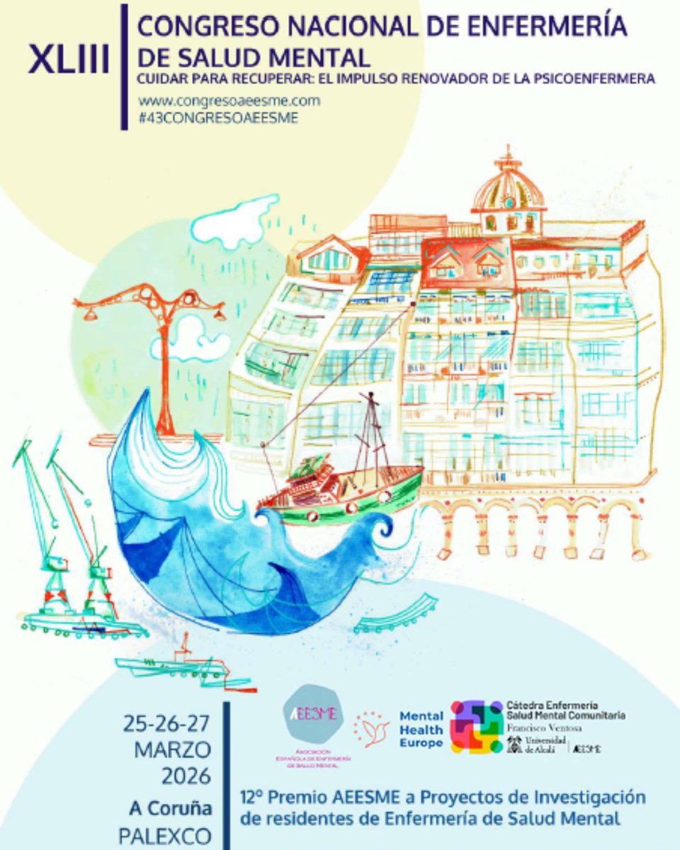 📰 A Coruña acoge XLIII Congreso Nacional de Enfermería de Salud Mental, este 2026

📅 25, 26 y 27 de marzo de 2026

ℹ️ +INFO: ow.ly/62Pm50WCHul

 #CongresoEnfermería #SaludMental #Acoruña2026 #PaleXco #Enfermeria #ACoruña
🔗 <a href="/_AEESME/">AEESME</a> <a href="/COE_Coruna/">Colegio Oficial de Enfermería de A Coruña</a>