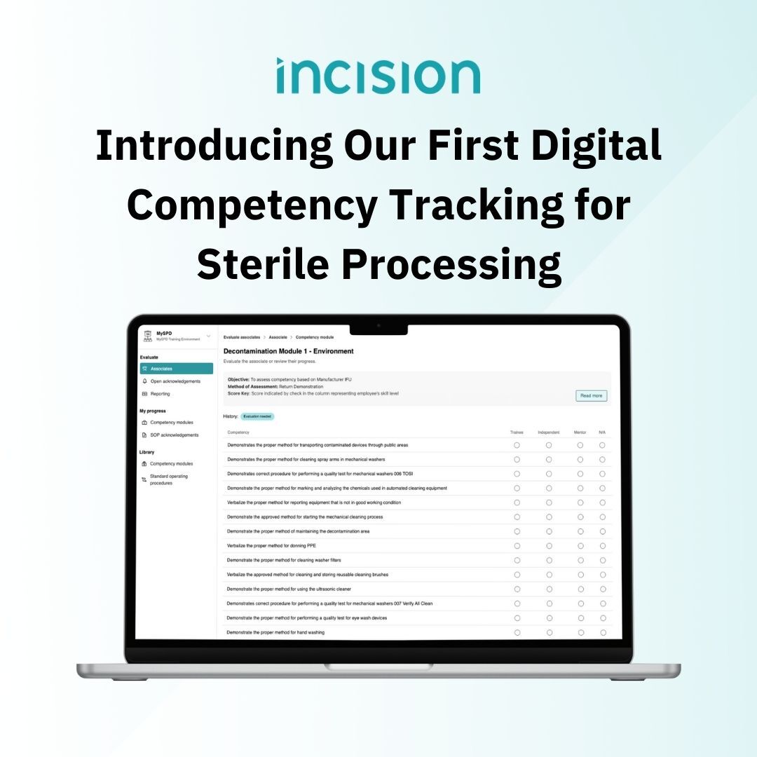 Incisionacademy's tweet image. We’re proud to introduce our first fully digital competency tracking software, purpose. Built to meet the complex demands of SPD teams, and now available as part of MySPD.

🔗 Explore how MySPD can work for your department, hospital, or health system: hubs.li/Q03Cjcq40