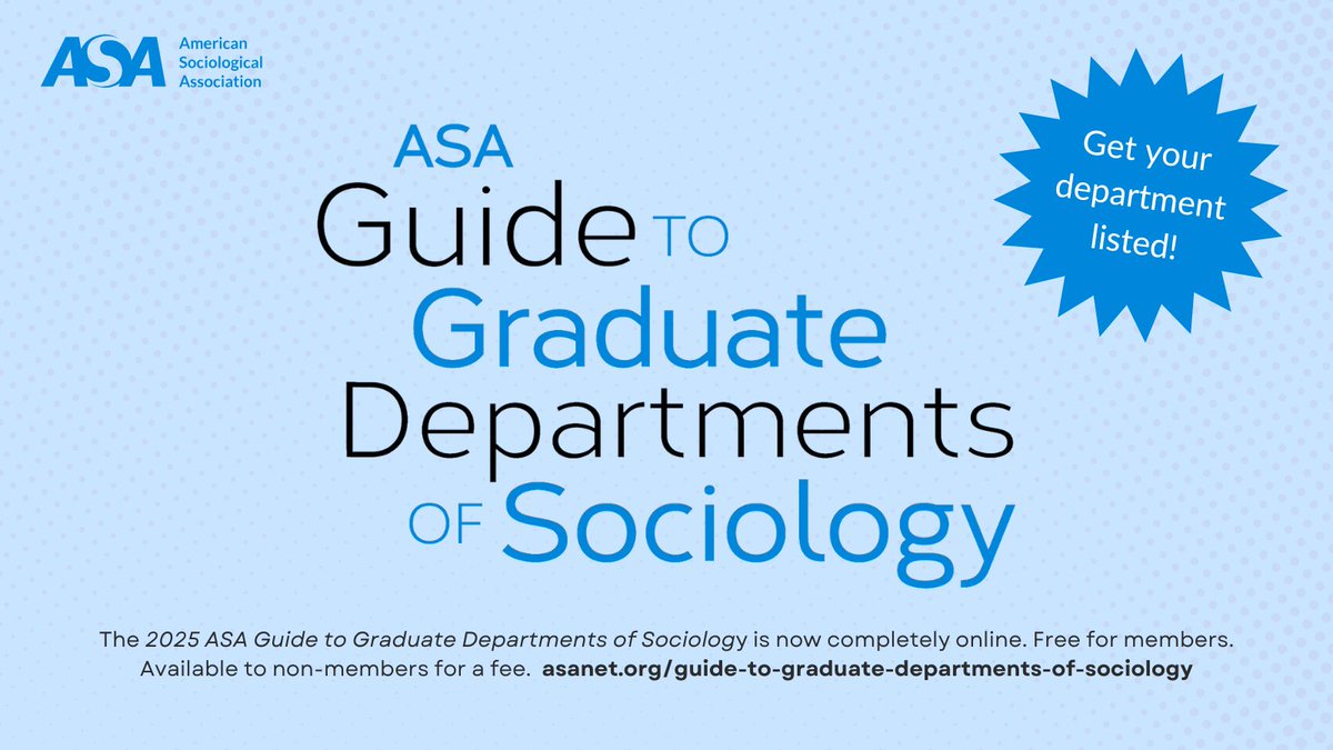 ASAnews's tweet photo. Learn about the Department of Sociology at the University of Alabama at Birmingham @UABSociology & other sociology depts in the 2025 ASA Guide to Graduate Departments of Sociology. Now completely online & free for ASA members. Available for a fee to nonmembers. https://t.co/lRQTLteQxw