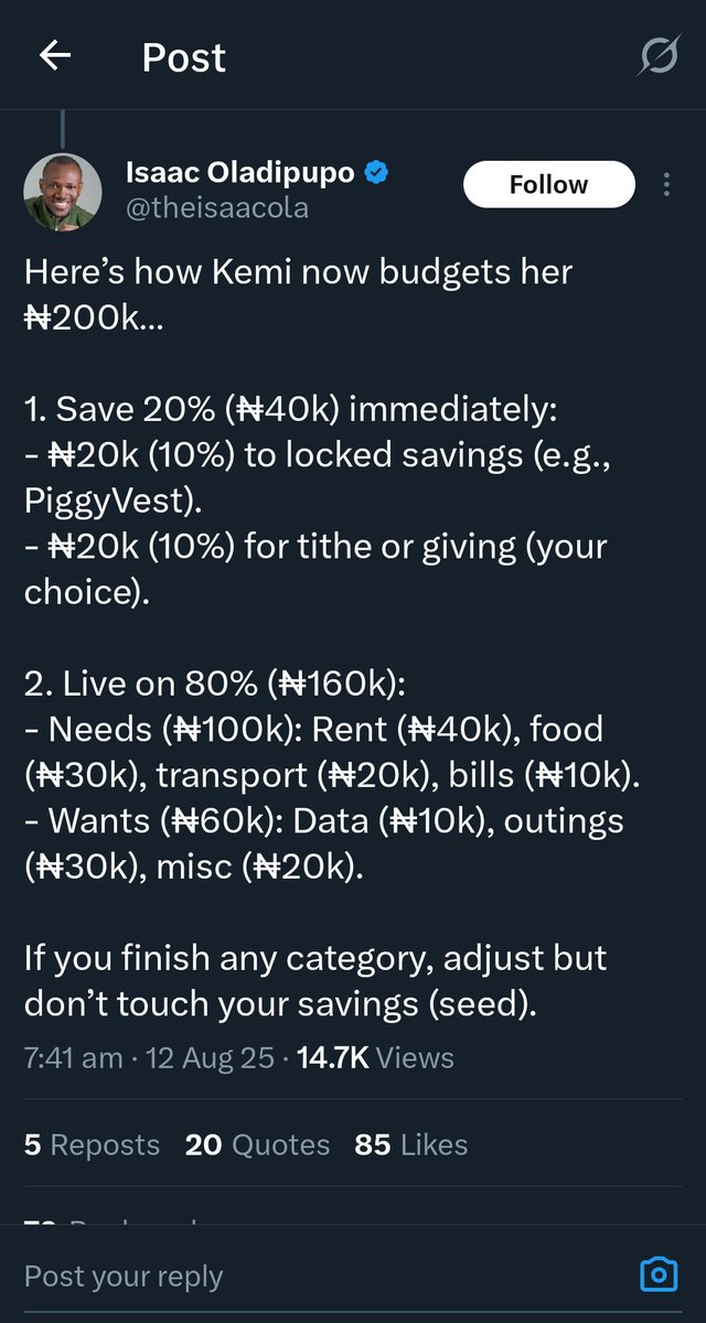 How is it 40k monthly savings when you literally said "10% for tithe or giving (your choice)"?

30k for feeding must be a joke🤌😂😂