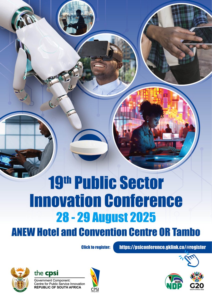 CPSI South Africa (@cpsi_sa) on Twitter photo Register to attend the <a href="/cpsi_sa/">CPSI South Africa</a> 19th Public Sector Innovation Conference
#2025PSIConference and #DevCon !!
<a href="/cpsi_sa/">CPSI South Africa</a>
<a href="/Geekulcha/">G E E K U L C H A 🇿🇦</a>
<a href="/thensgZA/">The National School of Government</a>
<a href="/VukuzenzeleNews/">Vuk'uzenzele</a> Register to attend the <a href="/cpsi_sa/">CPSI South Africa</a> 19th Public Sector Innovation Conference
#2025PSIConference and #DevCon !!
<a href="/cpsi_sa/">CPSI South Africa</a>
<a href="/Geekulcha/">G E E K U L C H A 🇿🇦</a>
<a href="/thensgZA/">The National School of Government</a>
<a href="/VukuzenzeleNews/">Vuk'uzenzele</a>