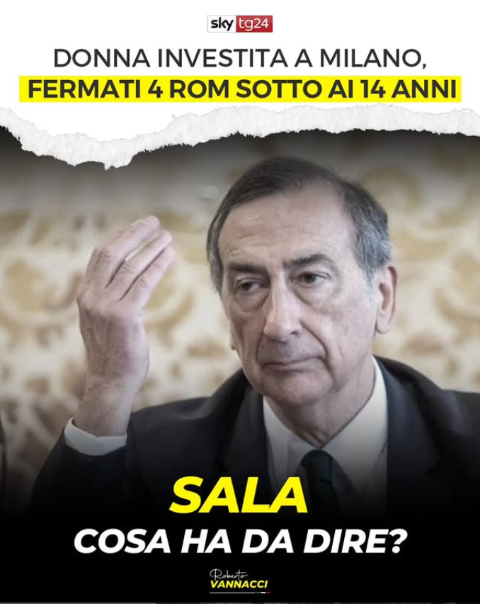 A Milano, un’auto rubata con a bordo 4 minori ha investito e ucciso una donna di 71 anni. I ragazzi sono poi fuggiti in un campo rom.
Questo è il frutto di anni di tolleranza e impunità. Servono sgomberi e tolleranza zero.
Giustizia per la vittima e sicurezza per i milanesi.