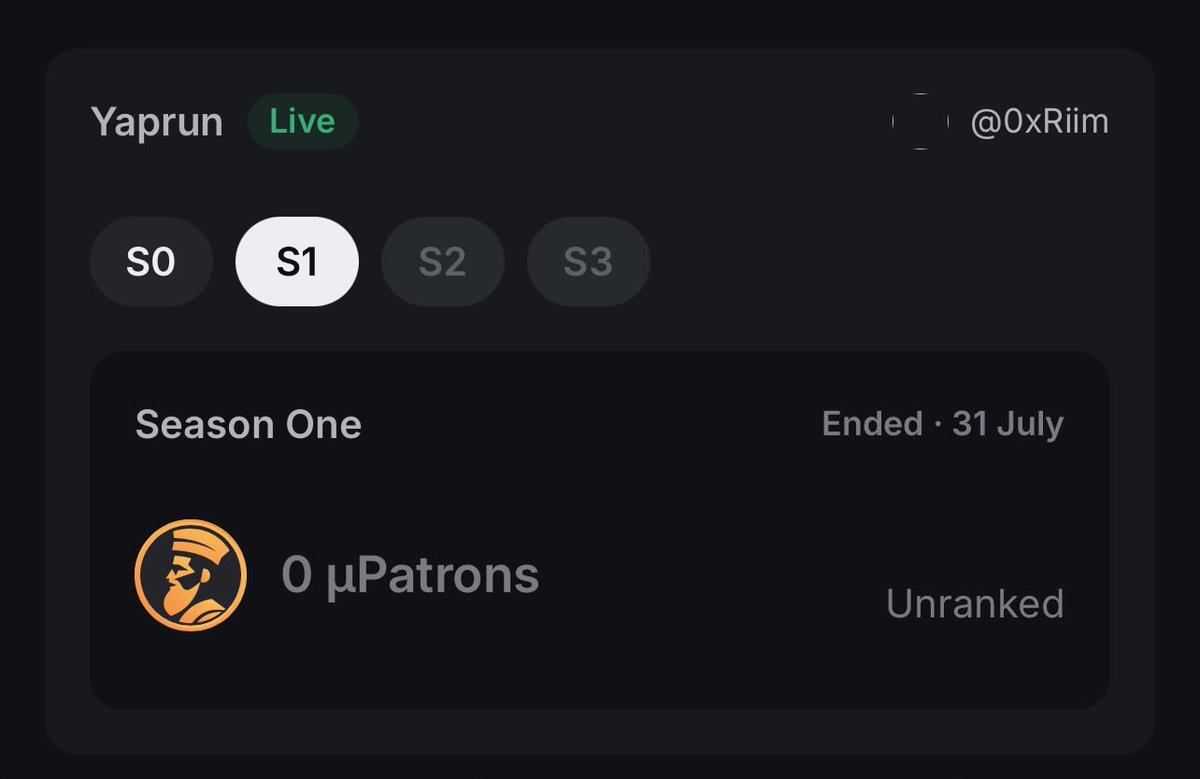 I didn’t rank on s0

and still didn’t rank on s1

<a href="/infinex/">Infinex</a> Yaprun is definitely not for me