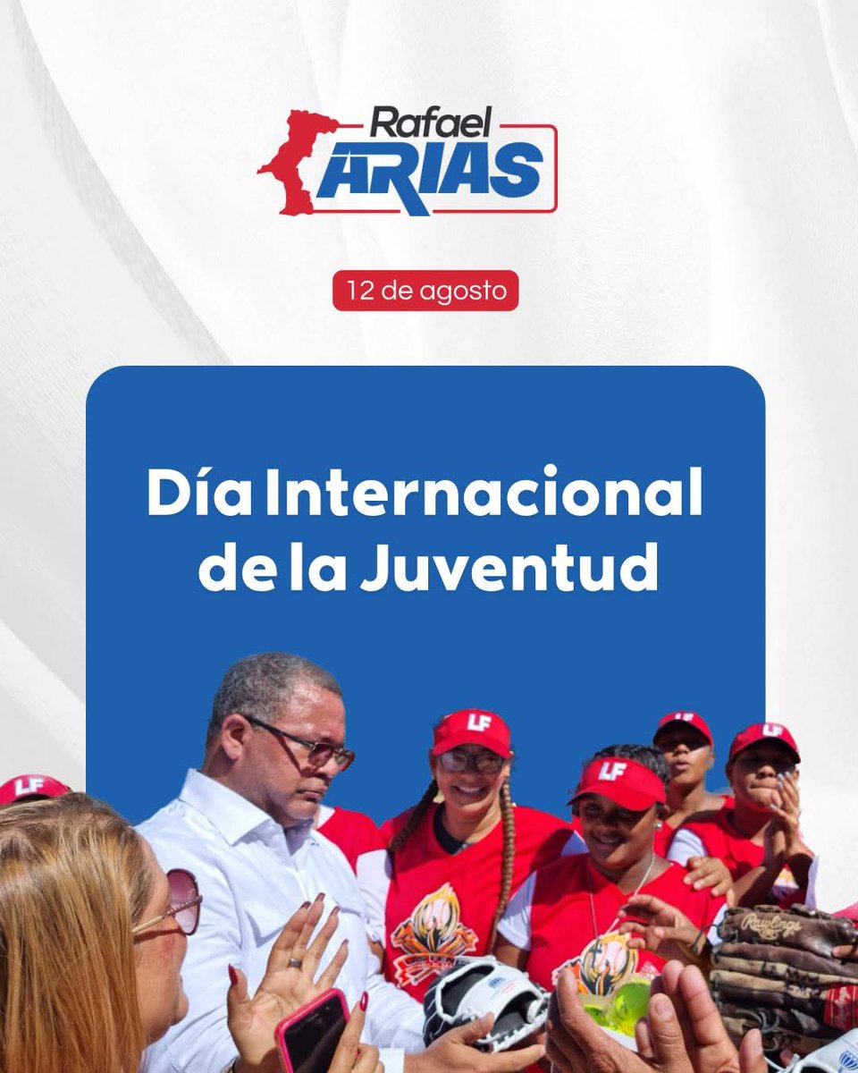 En el "Día Internacional de la Juventud", reconocemos el poder transformador de quienes, con valentía y pasión, impulsan un mundo más justo, inclusivo y sostenible. Su voz y acción son el motor del cambio.

#RafaelArias #DíaInternacionalDeLaJuventud #Juventud