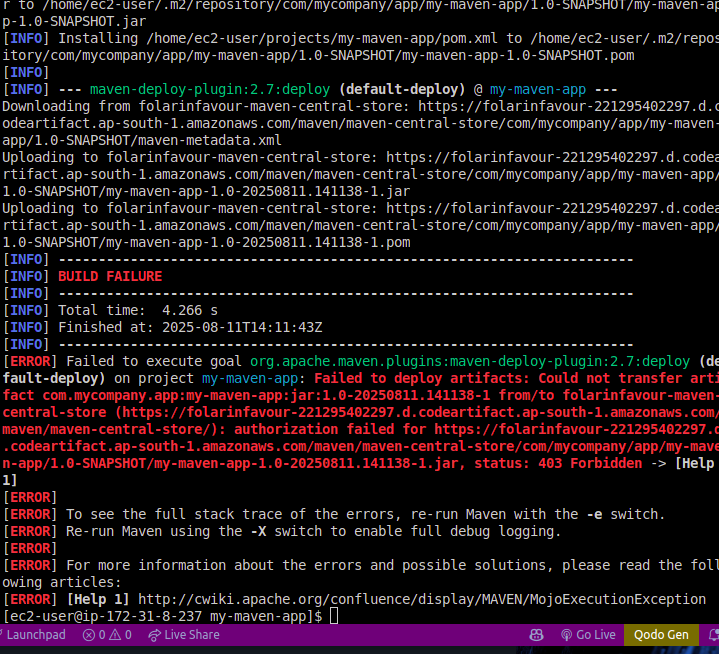 codebraclet_ffo's tweet photo. #day2ofdevops 🚀
Deployed a Maven Java app on AWS EC2 + GitHub integration 💻
🔗 https://t.co/BC0wQ27gHZ
#day3ofdevops 🔐
Secured Java packages w/ AWS CodeArtifact + fixed 403 auth errors ☁️
🔗 https://t.co/oaJuqwwXoN
#AWS #DevOps #Java #Maven #CodeArtifact #EC2 https://t.co/KVaaESNg87